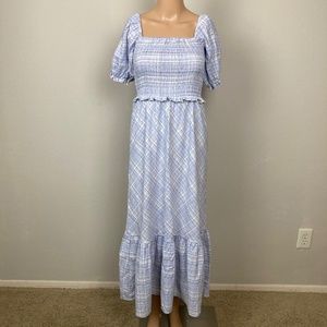 NWT Gianni Bini Blue and White Plaid Print Summer Maxi Dress Size XS